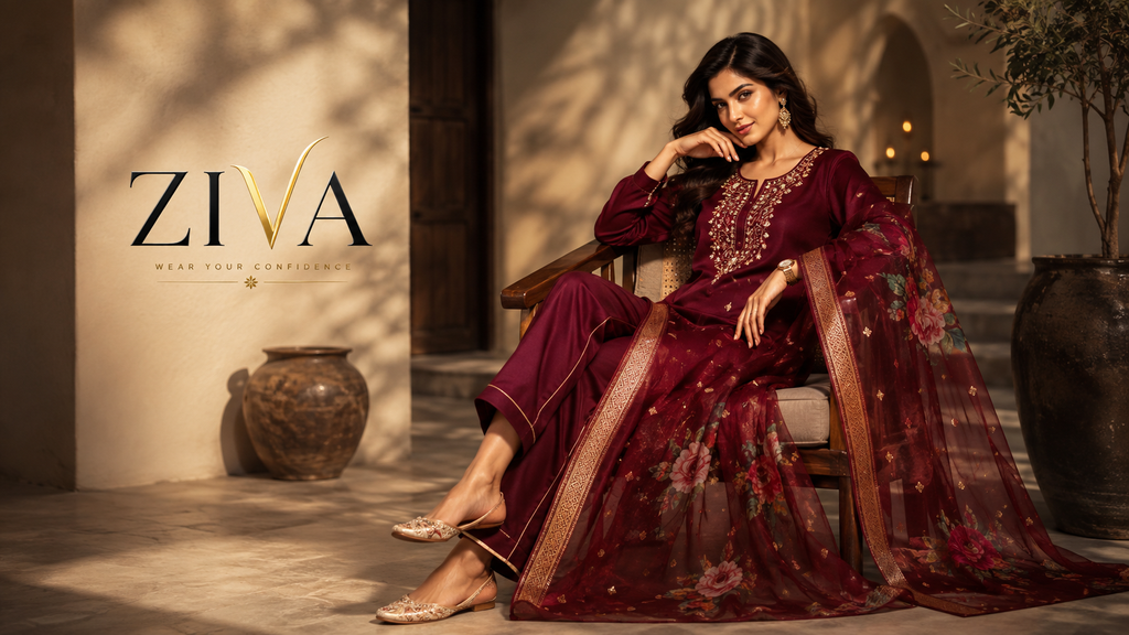 The Zareen Set | Embroidered Kurti, Trouser & Floral Dupatta Set (S)